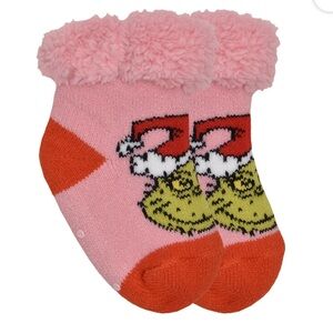 Cozy Pink and Red Holiday Santa Hat Grinch Kids Socks